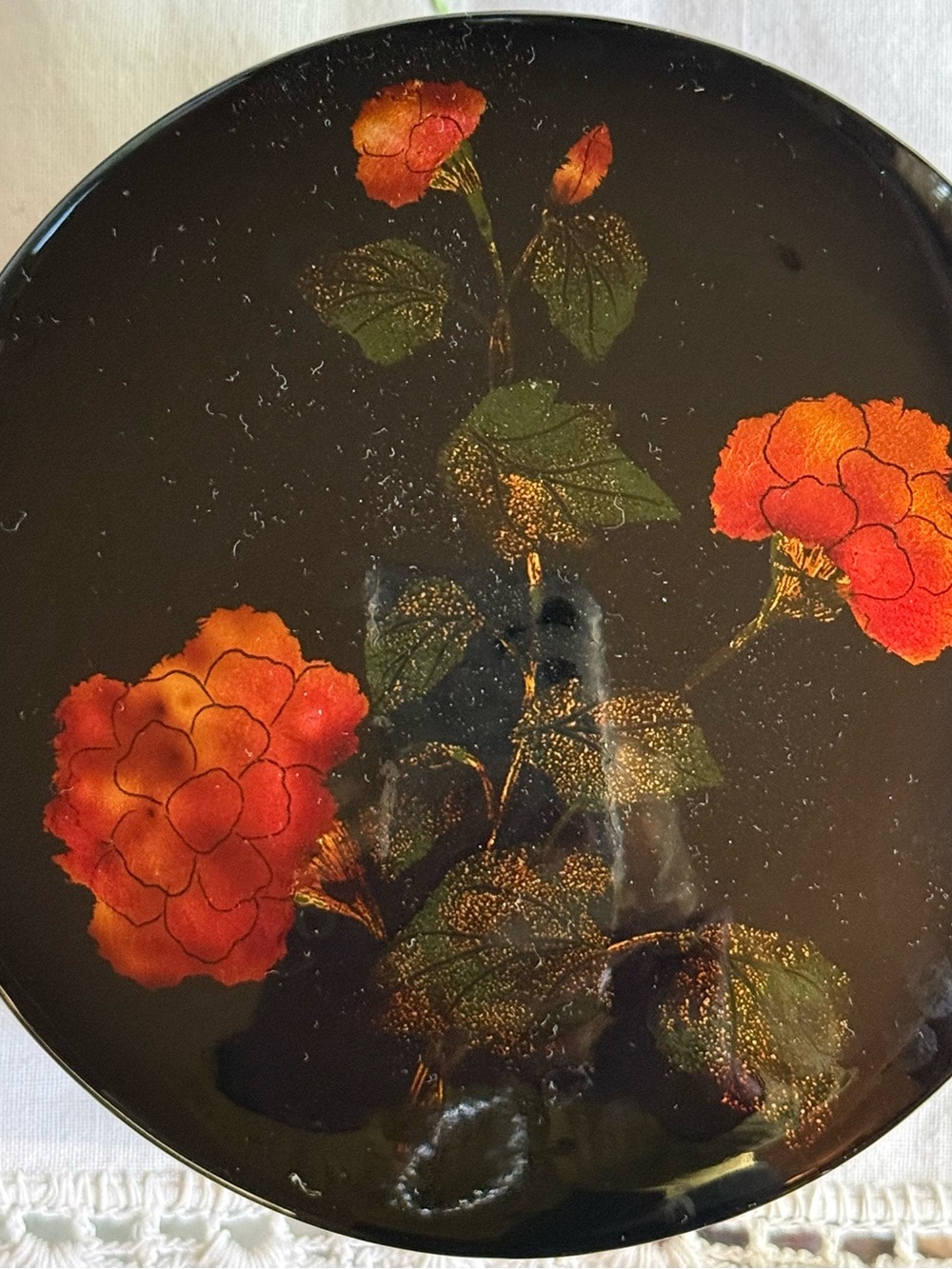 Vintage Japanese Lacquer Black Floral Jewelry Box - Picture 6 of 8